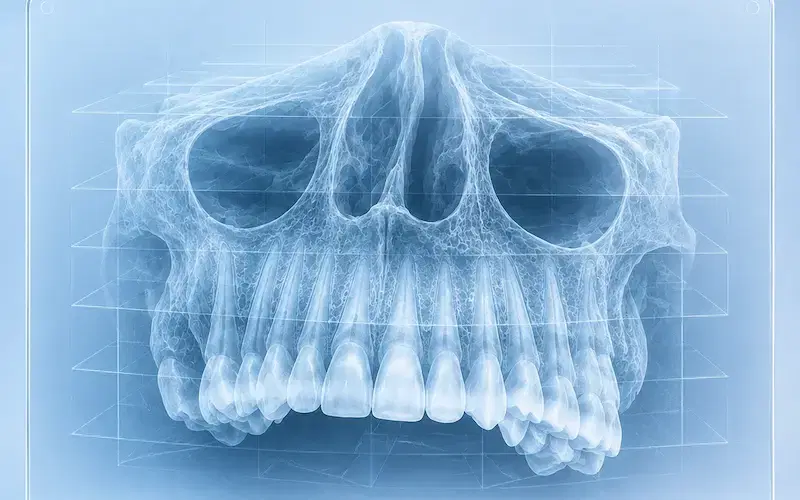 Ilustración 3D del maxilar superior con sus dientes: la zona que abarca el escáner por maxilar