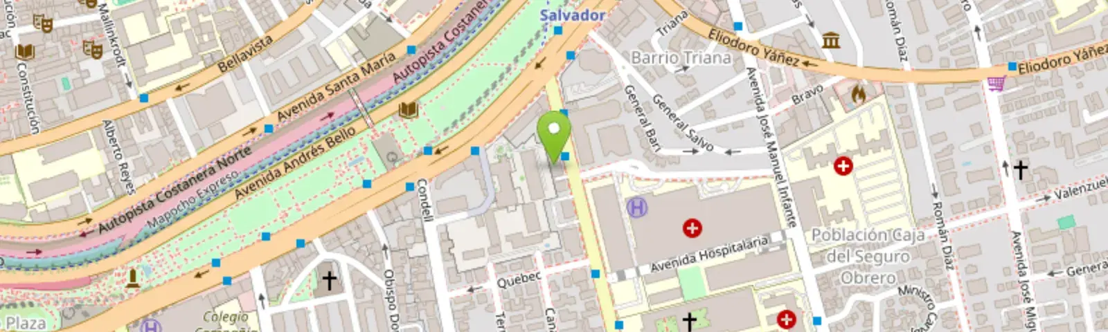 Mapa con la ubicación de la clínica en Av. Salvador 95, Piso 4, Oficina 402, Providencia, junto a Metro Salvador