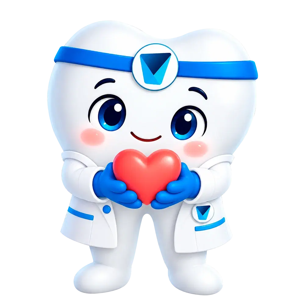 Dientín, la mascota de Dentistas por Chile, sosteniendo un corazón