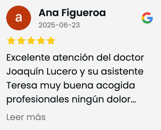 Reseña de 5 estrellas sobre el Dr. Joaquín Lucero en Google