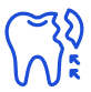 Ícono de motivo de urgencia dental con logo: Restauración, prótesis o corona suelta, solución rápida a desprendimientos estéticos o funcionales.